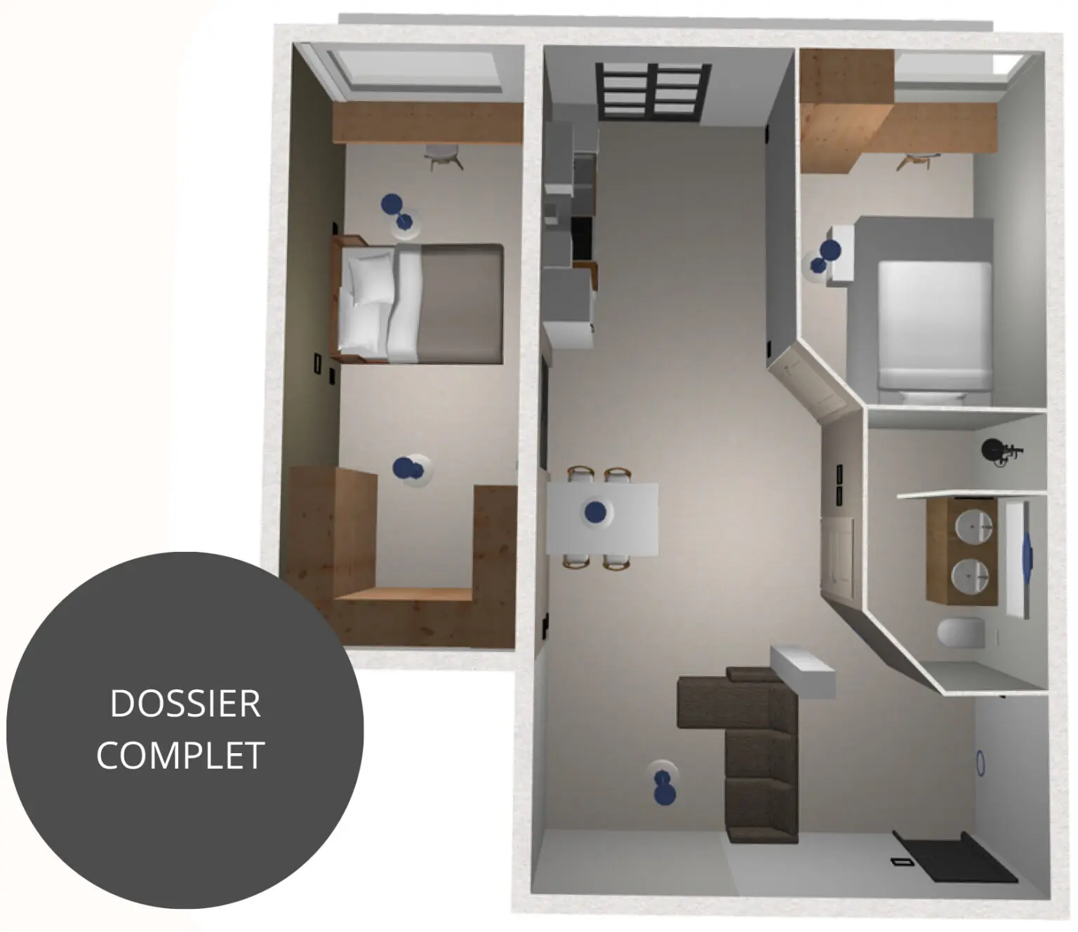 Plan d’aménagement en 3D d’un appartement, pièce par pièce